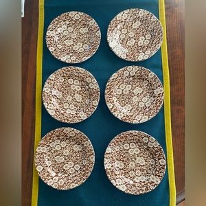 Calico Brown Bread & Butter Plates Crownford China by Staffordshire Set of 6